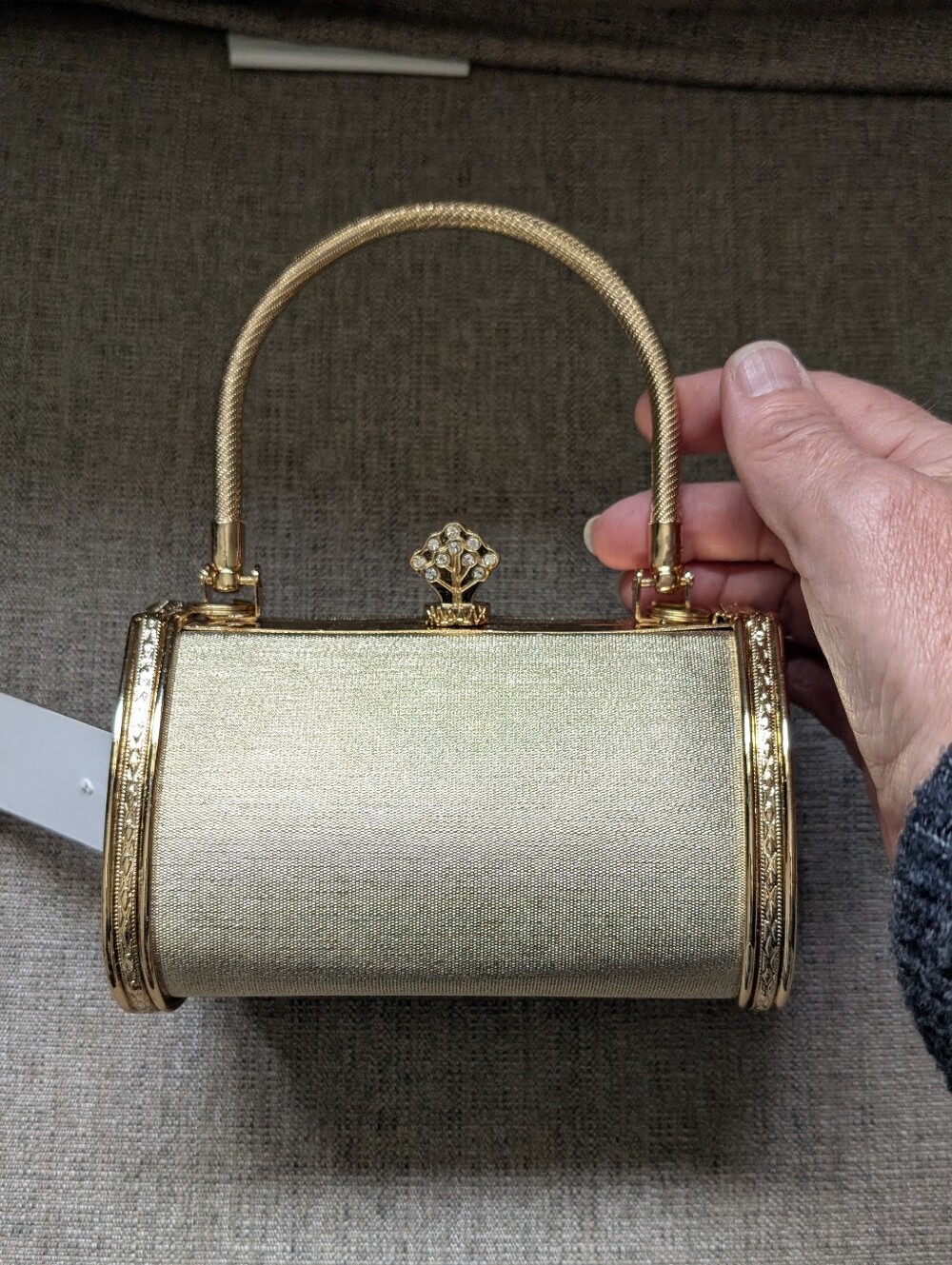 NEW Gold Evening Minaudière Handbag with Decorative Clasp